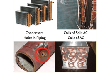 areas of application of clear guard - copper coils, coils of ac, condensers, holes in piping