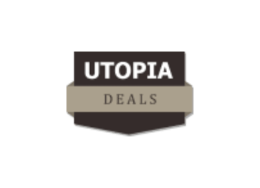 a black and white logo with the words utopia deals