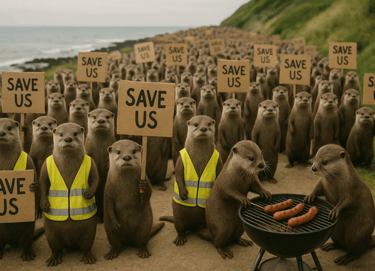 Des loutres manifestent pour défendre leur environnement lors de la journée mondiale de la loutre.