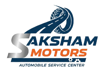 Saksham Motors logo for a Car service center featuring a blue road graphic and bold typography.