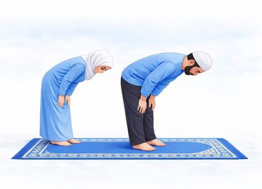 Muslim performing ruku bowing position during Islamic prayer salah
