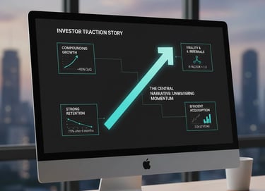 Simplified traction narrative visual showing how diverse metrics connect to one central growth story