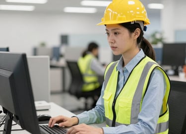 A sleek black-and-white photo showcasing a modern architectural blueprint alongside industrial machinery.