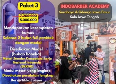 Paket academy kursus potong rambut barbershop Indobarber Academy Surabaya