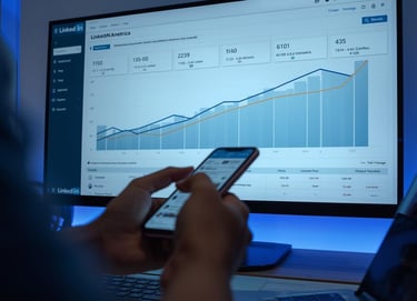 LinkedIn analytics dashboard showing engagement metrics and performance growth