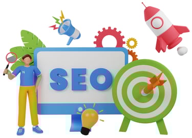 a man standing in front of a sign that says seo