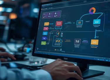 Hand interacting with laptop screen showing automated workflows and integrations
