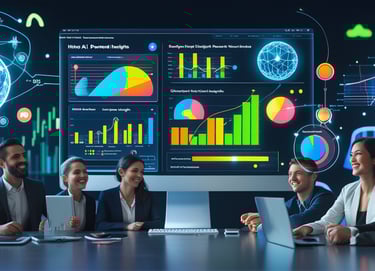 a group of business people sitting around a table with a higly customized dashboard