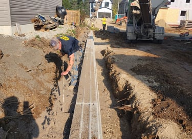 -Placing material for retaining wall