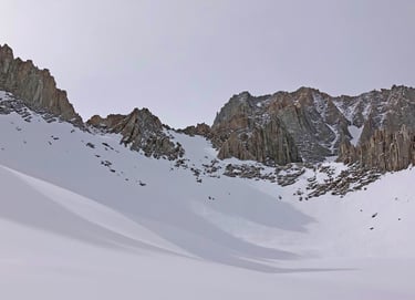 Snow-covered Iceberg Lake at Mount Whitney, Sierra Nevada, California