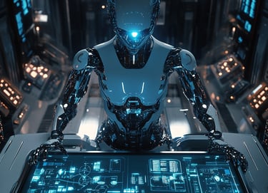 a robot - like robot with a glowing blue light