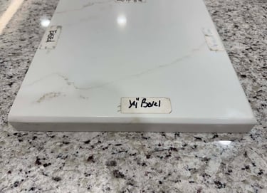 Beveled edge profile on polished quartz slab