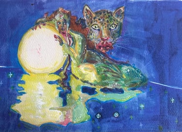 Original Takara Welter Mixed Media Painting on Paper titled, "Woman of the Night"