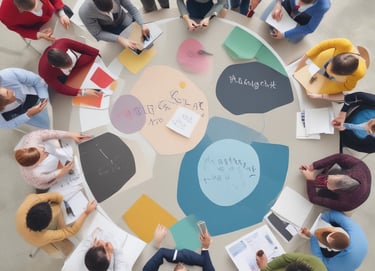 A serene office space with plants and soft lighting.