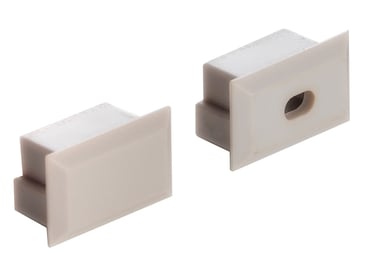 Tapones finales: terminales de plástico resistente en blanco, gris o negro.