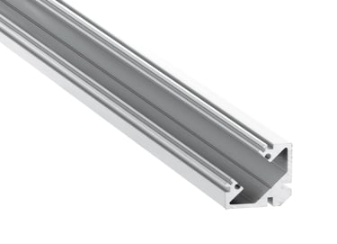 Perfil LED Lyra: angular a 45 grados ideal para vitrinas y bajos.