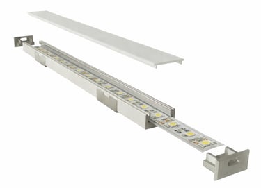 Vista explosionada Perfil SIRIUS: robusto 20,4x11,5mm con difusor opal.