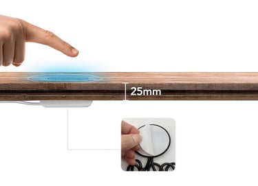 Tecnología oculta: detecta el toque a través de superficies de hasta 25 mm de espesor.