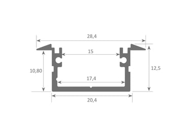Esquema técnico Perfil NASH: ala de 28,4 mm y altura de 12,5 mm.