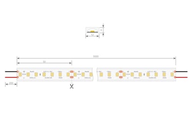 Esquema técnico IP67: dimensiones 12x5 mm, 24V y puntos de corte.