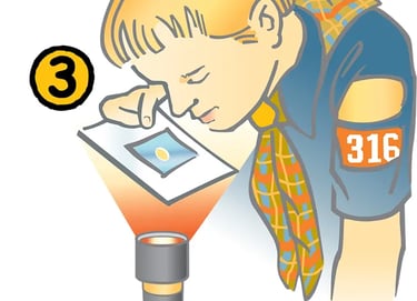 seeing through the drop of water that acts as a magnifying glass