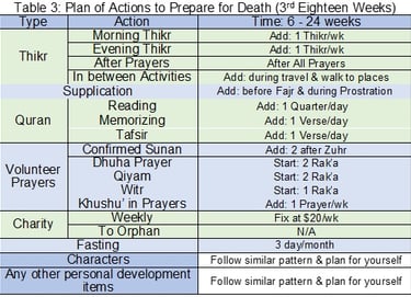 Table 3: Plan of Actions - 3rd 18 weeks