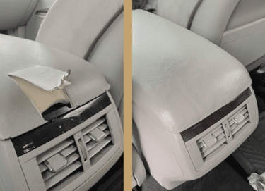 car center console tear before and after repair