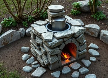 a detailed rocket stove design with stacked rocks