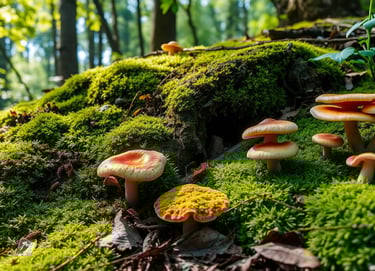 vibrant moss and unique fungi in their natural habitat