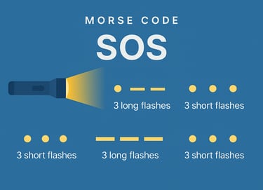 Morse code SOS signal chart using flashlight flashes for emergency communication