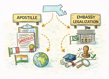 Difference between apostille and embassy legalization from Massachusetts