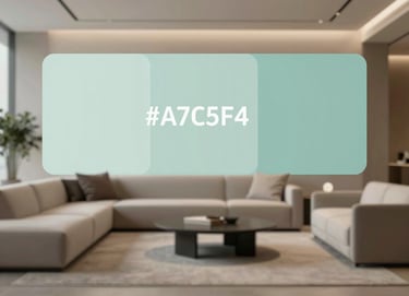An elegant interior shot of a modern studio lounge with clean lines and understated furniture. The lighting is calm and engaging, using the brand colors #F0F4F4 and #A7C5C3 to create a welcoming professional vibe.