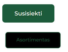 Dark green Lithuanian contact and assortment website navigation buttons.