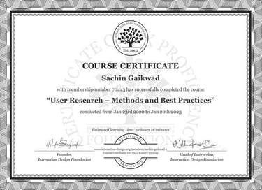 IDF, Industry Standard UX Certificate, NNg, User Research Methods & Best Practice