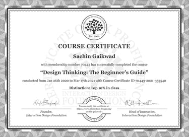 IDF, Certificate in Design Thinking a Beginners Guide 