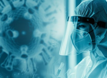 a man in a lab coat and a mask pandemic