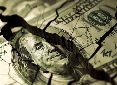 a broken dollar bill, economic collapse