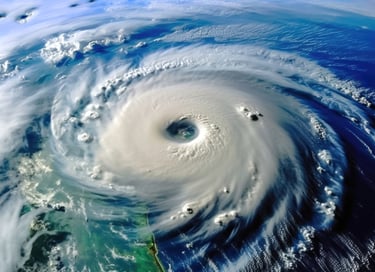 Satellite view of hurricane for emergency preparedness and prepping simplified content