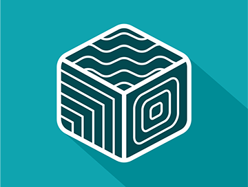 a cube with a patterns on a blue background