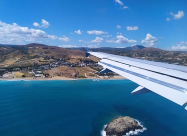A view of a plane wing above Crete Island