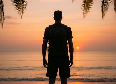 Blogger Rick Silvia looks out at a Sunset in the Thai sky