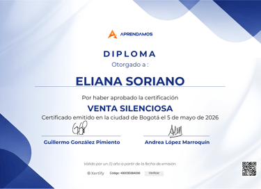 Eliana Lorena Soriano Certificación Venta Silenciosa