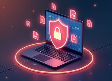 a laptop computer with a shield on it