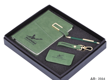 Set with pen, notebook, cardholder, & keychain
