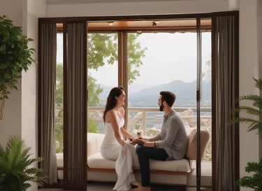 A man and a woman walking down a street