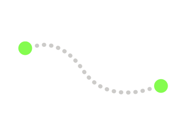 Suite de petits points qui relie deux points vert