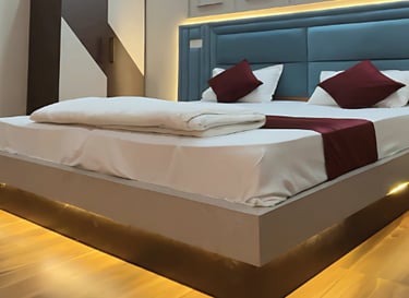 a bed with a large bed and a large bed