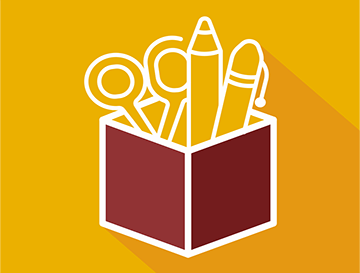 a box with pencils and scissors and pen