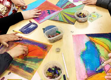 coloring landscapes using oil pastels