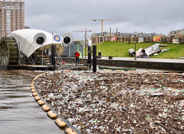Mr. Trash Wheel in Baltimore Harbor collects trash before it can pollute waterways.